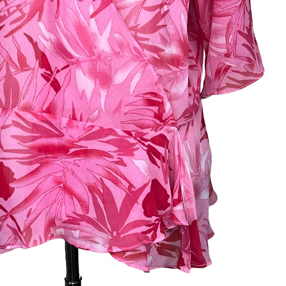 Adriana Papell Silk Pink & Red Floral Print Wrap Jacket Vintage Size 16 NWT - Picture 3 of 16